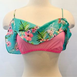 Victoria’s Secret Tropical Fantasy Floral Aqua Ruffle Pink Mesh Cami Crop Bra M